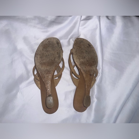 🚫SOLD🚫Manolo Blahniks Raffia Tan Slip On Wedge Vintage Leather Strappy Sandal41 - Picture 10 of 12